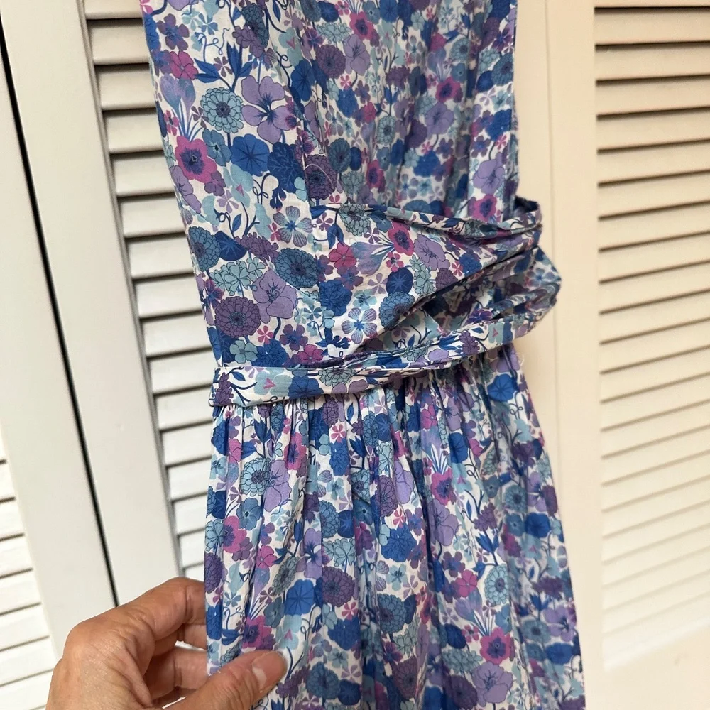 J. Crew Liberty Print Cotton Dress Adjustable Straps Open Back Pockets Size 6 - Picture 6 of 17